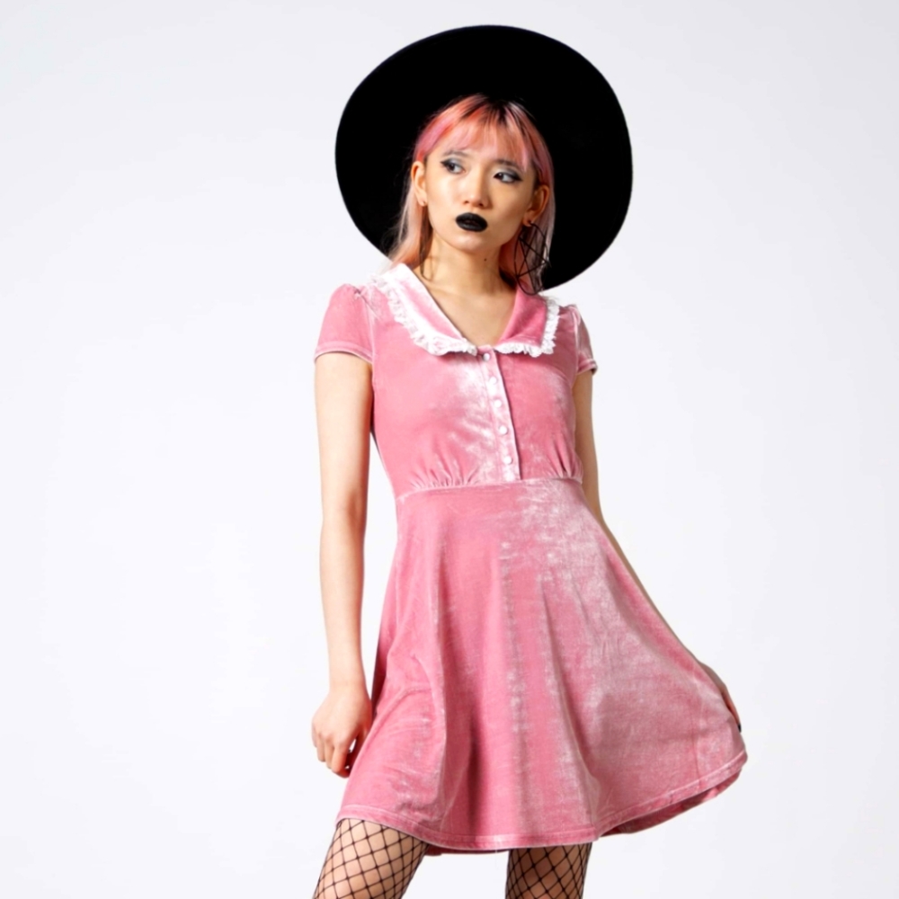 Killstar Every Mourning Collar Dress Pastel Pink